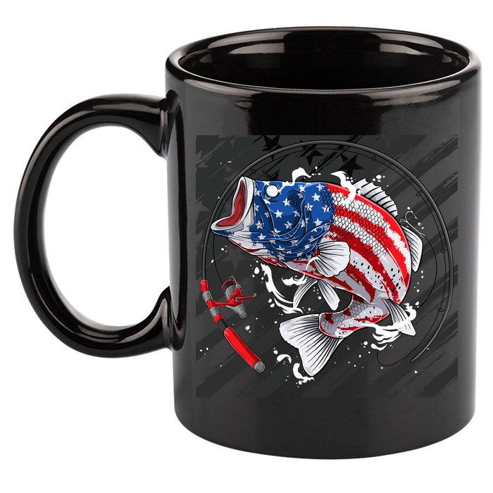 Largemouth Bass USA Flag Imprint 11oz C Handle Ceramic Mug