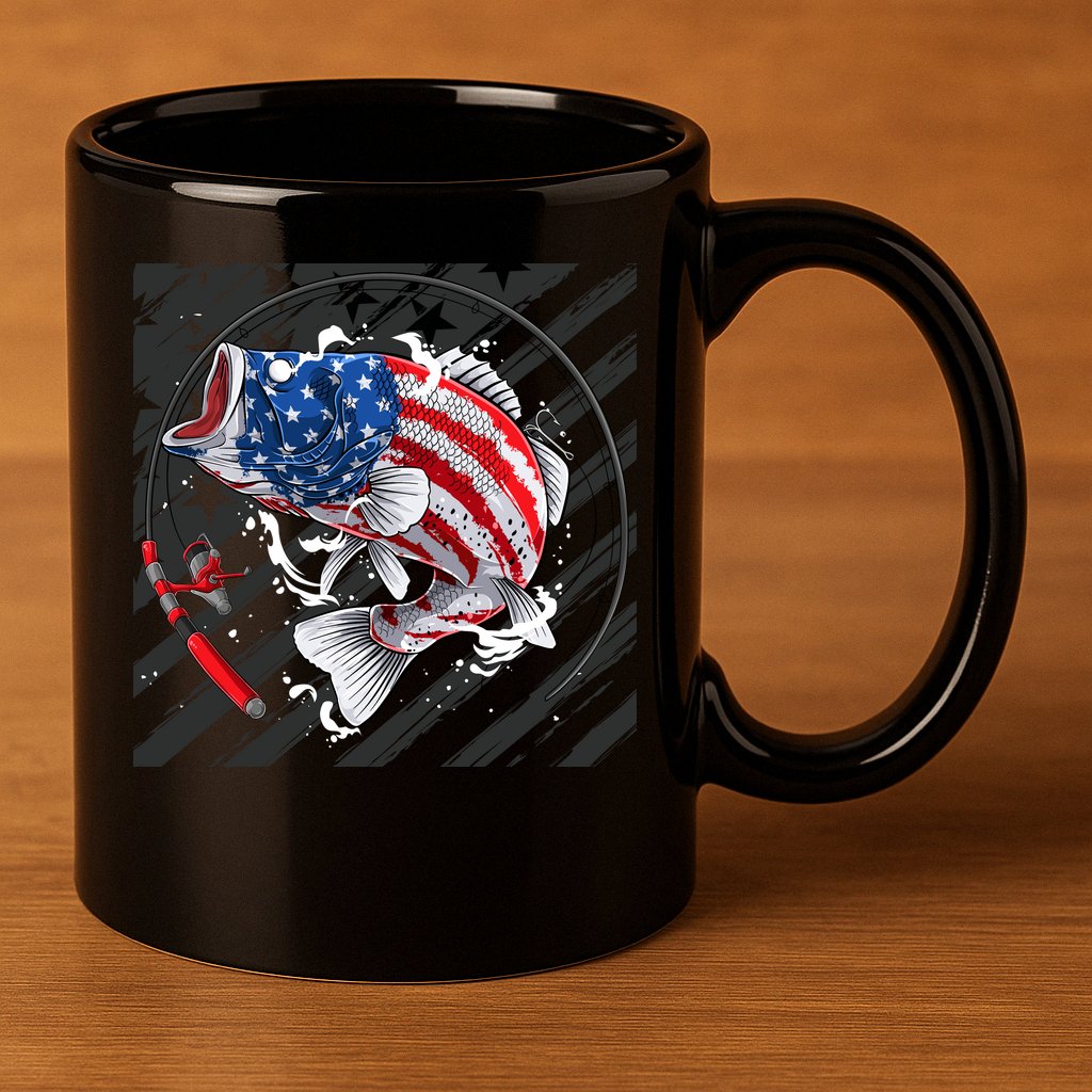 Largemouth Bass USA Flag Imprint 11oz C Handle Ceramic Mug
