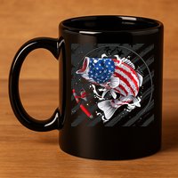 Largemouth Bass USA Flag Imprint 11oz C Handle Ceramic Mug
