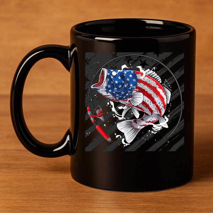 Largemouth Bass USA Flag Imprint 11oz C Handle Ceramic Mug