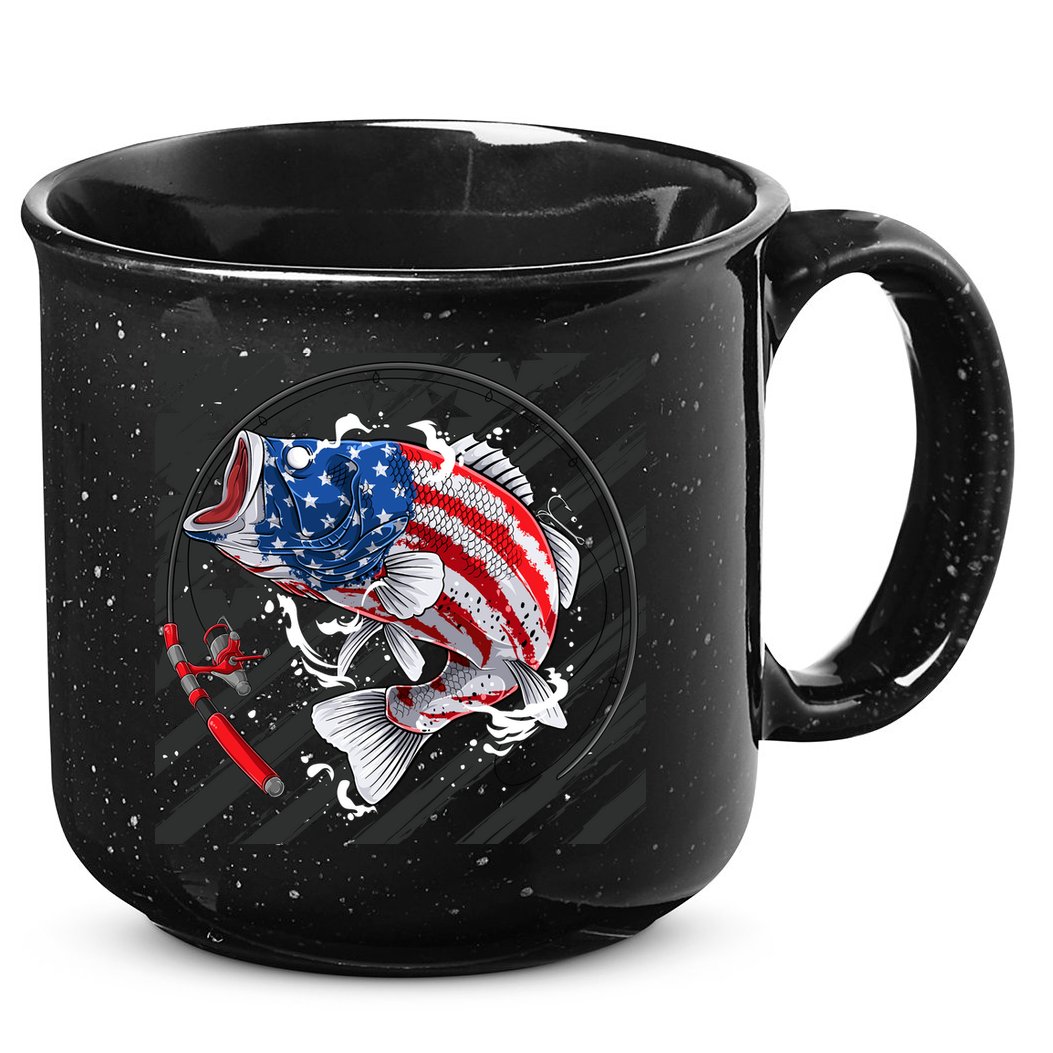 Largemouth Bass USA Flag Imprint 15oz Campfire Ceramic Mug