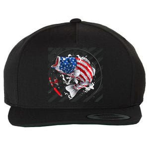 Largemouth Bass USA Flag Imprint Wool Snapback Cap