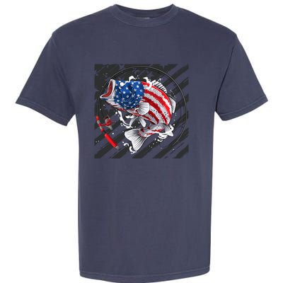 Largemouth Bass USA Flag Imprint Garment-Dyed Heavyweight T-Shirt