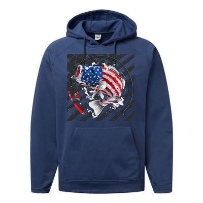 Largemouth Bass USA Flag Imprint Performance Fleece Hoodie