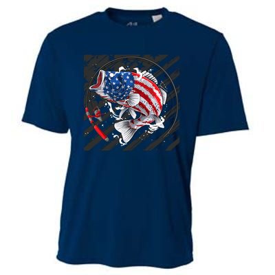 Largemouth Bass USA Flag Imprint Cooling Performance Crew T-Shirt