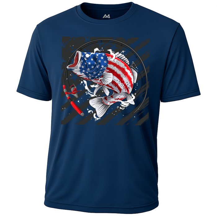 Largemouth Bass USA Flag Imprint Cooling Performance Crew T-Shirt
