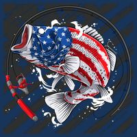 Largemouth Bass USA Flag Imprint Cooling Performance Crew T-Shirt