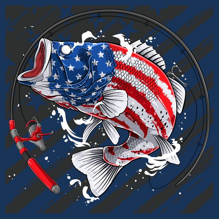 Largemouth Bass USA Flag Imprint Cooling Performance Crew T-Shirt