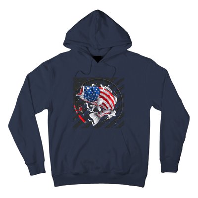 Largemouth Bass USA Flag Imprint Hoodie