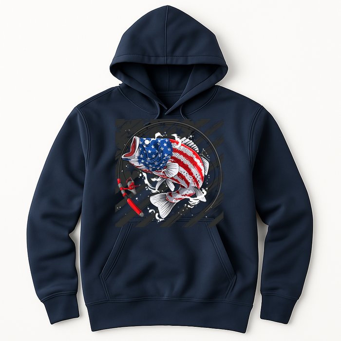 Largemouth Bass USA Flag Imprint Hoodie