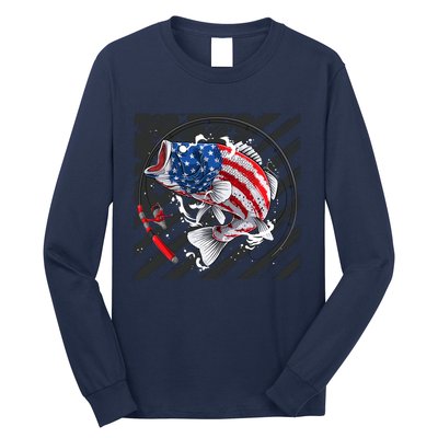 Largemouth Bass USA Flag Imprint Long Sleeve Shirt