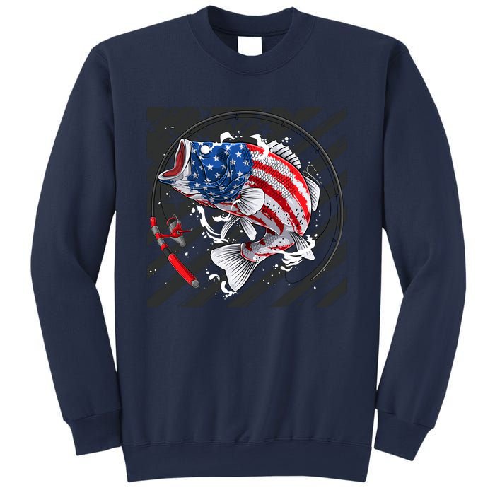 Largemouth Bass USA Flag Imprint Sweatshirt