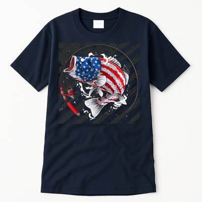 Largemouth Bass USA Flag Imprint Tall T-Shirt