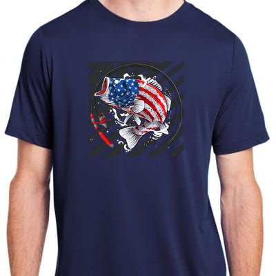 Largemouth Bass USA Flag Imprint Adult ChromaSoft Performance T-Shirt