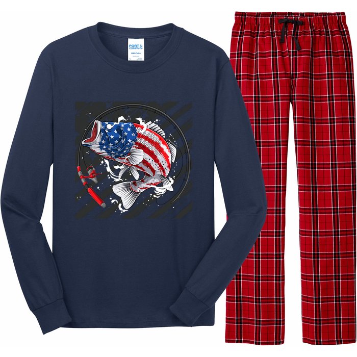 Largemouth Bass USA Flag Imprint Long Sleeve Pajama Set