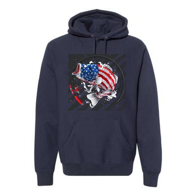 Largemouth Bass USA Flag Imprint Premium Hoodie