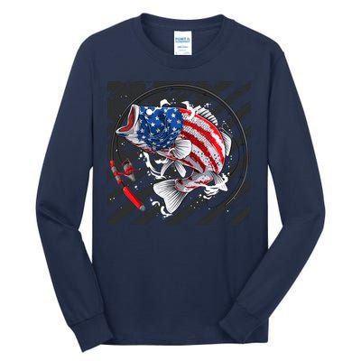 Largemouth Bass USA Flag Imprint Tall Long Sleeve T-Shirt