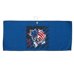 Largemouth Bass USA Flag Imprint Large Microfiber Waffle Golf Towel