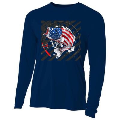 Largemouth Bass USA Flag Imprint Cooling Performance Long Sleeve Crew