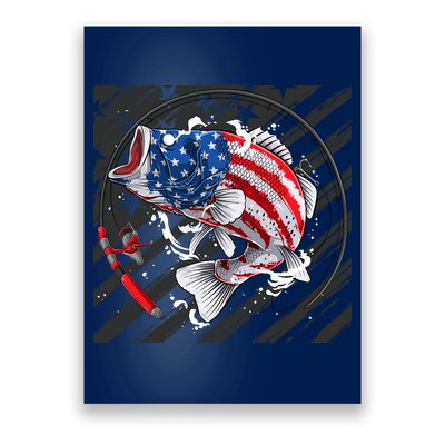 Largemouth Bass USA Flag Imprint Poster