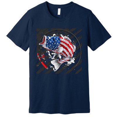 Largemouth Bass USA Flag Imprint Premium T-Shirt