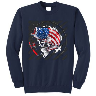 Largemouth Bass USA Flag Imprint Tall Sweatshirt