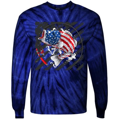 Largemouth Bass USA Flag Imprint Tie-Dye Long Sleeve Shirt