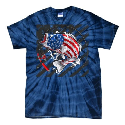 Largemouth Bass USA Flag Imprint Tie-Dye T-Shirt