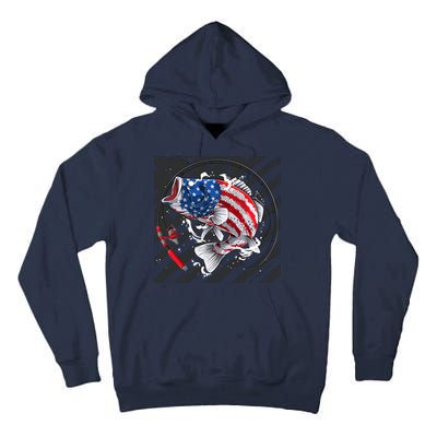 Largemouth Bass USA Flag Imprint Tall Hoodie