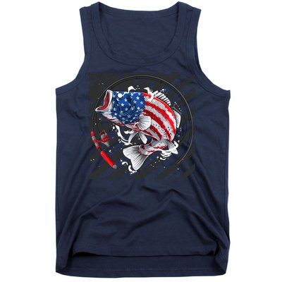 Largemouth Bass USA Flag Imprint Tank Top