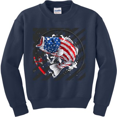 Largemouth Bass USA Flag Imprint Kids Sweatshirt