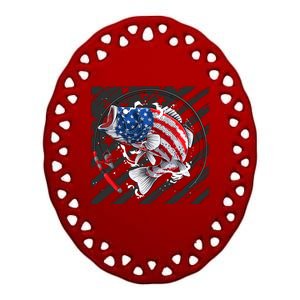 Largemouth Bass USA Flag Imprint Ceramic Oval Ornament