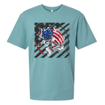 Largemouth Bass USA Flag Imprint Sueded Cloud Jersey T-Shirt