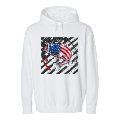 Largemouth Bass USA Flag Imprint Garment-Dyed Fleece Hoodie