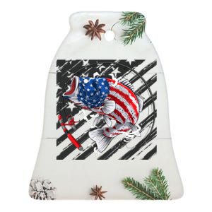 Largemouth Bass USA Flag Imprint Ceramic Bell Ornament