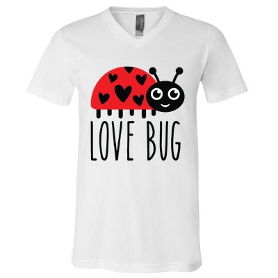 Love Bug Valentine's Day, Cute Ladybug With Hearts Gift V-Neck T-Shirt