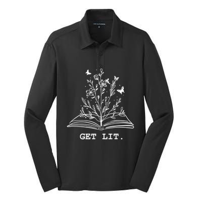 Library Book Wildflowers Lovers Literature Teacher Gift Silk Touch Performance Long Sleeve Polo