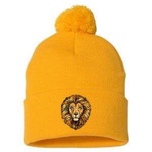 Lion Boy Women Lion Pom Pom 12in Knit Beanie