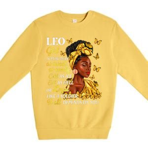 Leo Black Woman Afro Queen Astrology Zodiac Premium Crewneck Sweatshirt