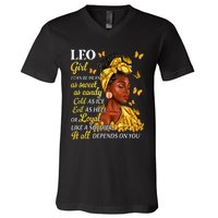 Leo Black Woman Afro Queen Astrology Zodiac V-Neck T-Shirt