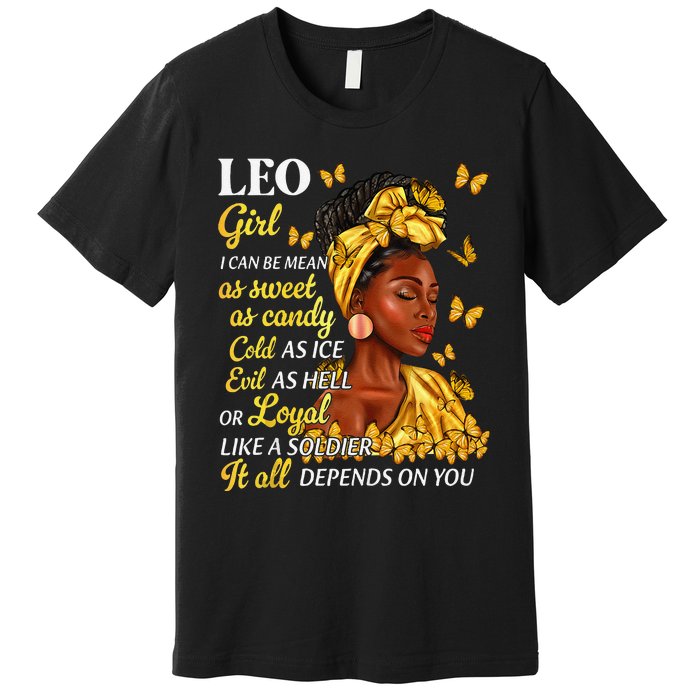 Leo Black Woman Afro Queen Astrology Zodiac Premium T-Shirt