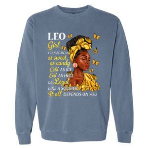 Leo Black Woman Afro Queen Astrology Zodiac Garment-Dyed Sweatshirt