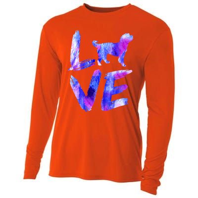 Love Bernedoodle Watercolor Blue Dog Mom Dad Gift Cooling Performance Long Sleeve Crew