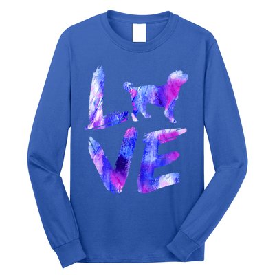 Love Bernedoodle Watercolor Blue Dog Mom Dad Gift Long Sleeve Shirt