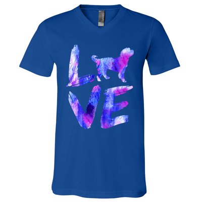 Love Bernedoodle Watercolor Blue Dog Mom Dad Gift V-Neck T-Shirt