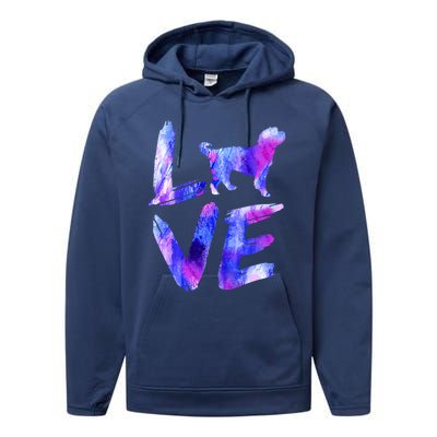 Love Bernedoodle Watercolor Blue Dog Mom Dad Gift Performance Fleece Hoodie