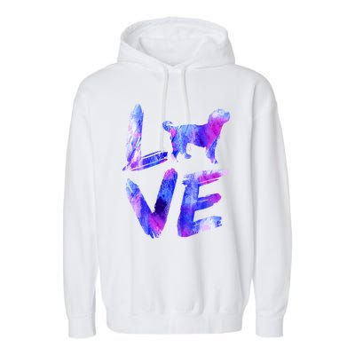 Love Bernedoodle Watercolor Blue Dog Mom Dad Gift Garment-Dyed Fleece Hoodie