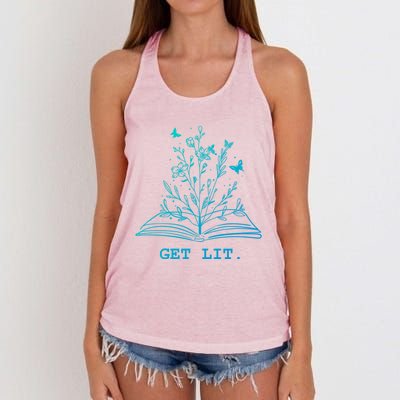 Library Book Wildflowers Lovers Literature Teacher Gift Women's Knotted Racerback Tank