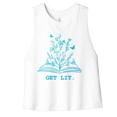 Library Book Wildflowers Lovers Literature Teacher Gift Women's Racerback Cropped Tank