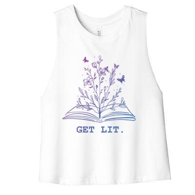 Library Book Wildflowers Lovers Literature Teacher Gift Women's Racerback Cropped Tank